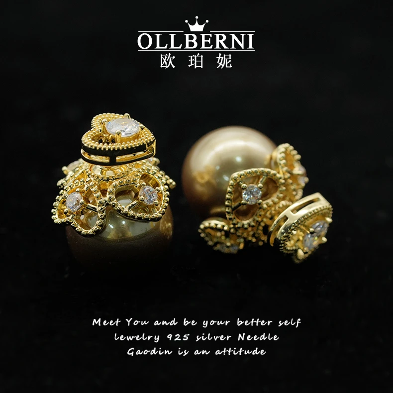 铜合金耳饰 气质时尚复古金色精致镶嵌手工法式经典优雅耳环-5470