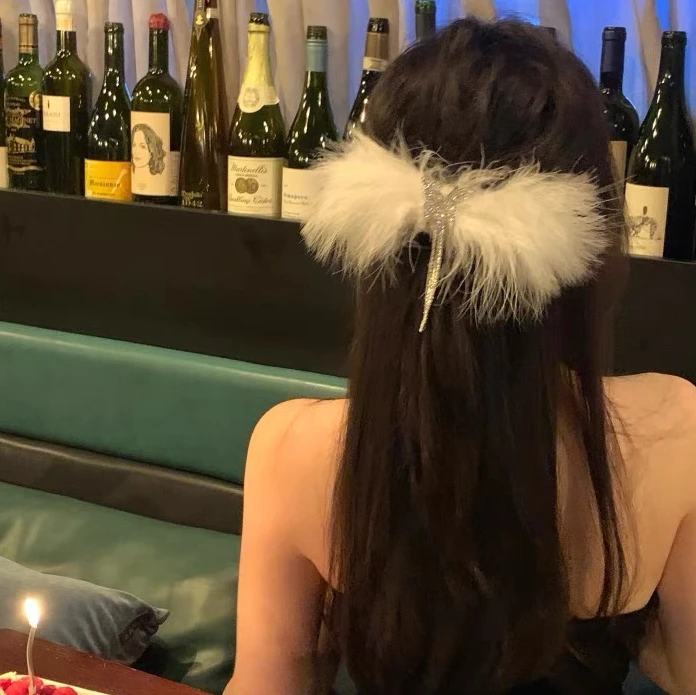 秋冬蝴蝶羽毛流苏抓夹发夹女后脑勺鲨鱼夹高级感发饰头饰发抓夹子