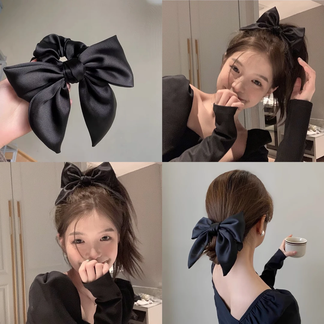 高级感甜美气质减龄大号蝴蝶结丸子头缎面发圈发绳发饰少女头绳