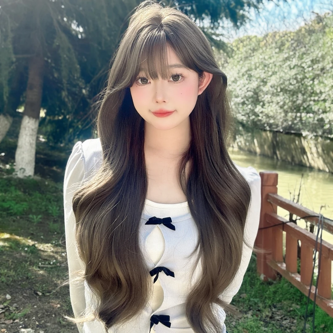 假发女款轻薄大波浪齐刘海气质蓬松长卷发网红显白榛果灰棕仿真发