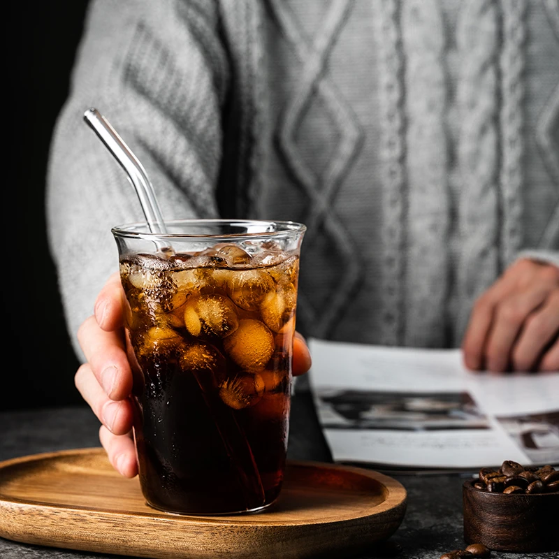 咖啡店耐高温透明玻璃简约水杯冰拿铁咖啡杯冷饮品杯阔口高硼硅