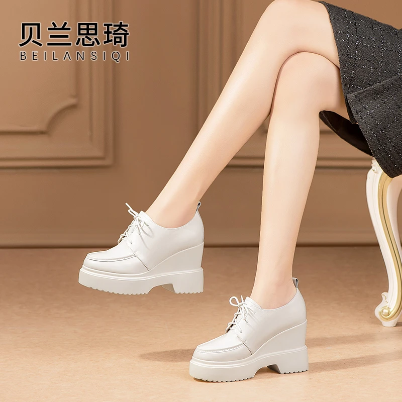 5617舒适圆头厚底深口系带坡跟单鞋女2025春秋季新款防水台高跟鞋