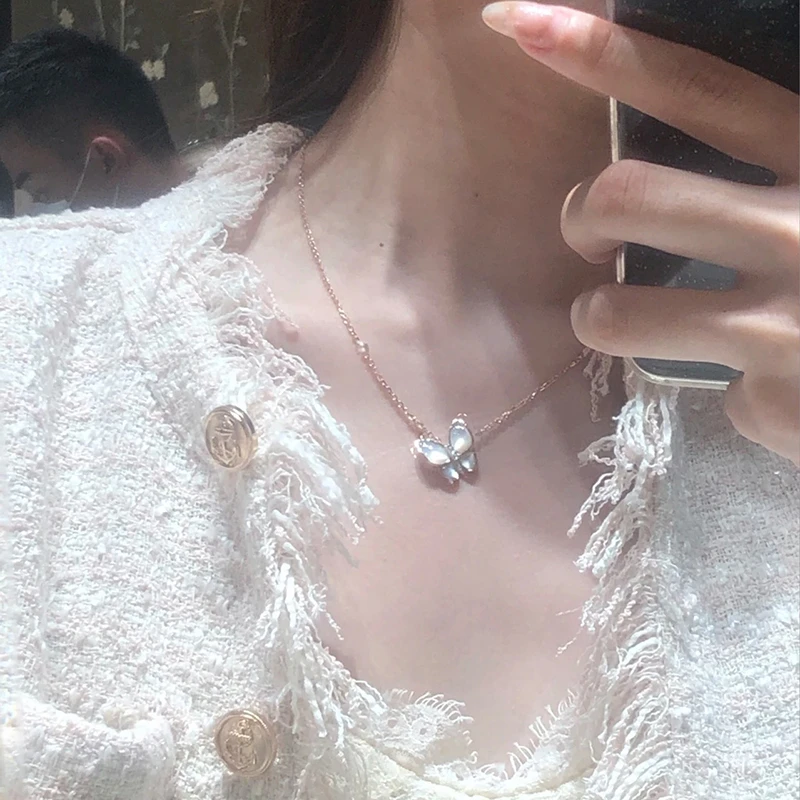 钛钢项链 镀18K金白色蝴蝶项链女轻奢高级感锁骨链夏季不褪色饰品