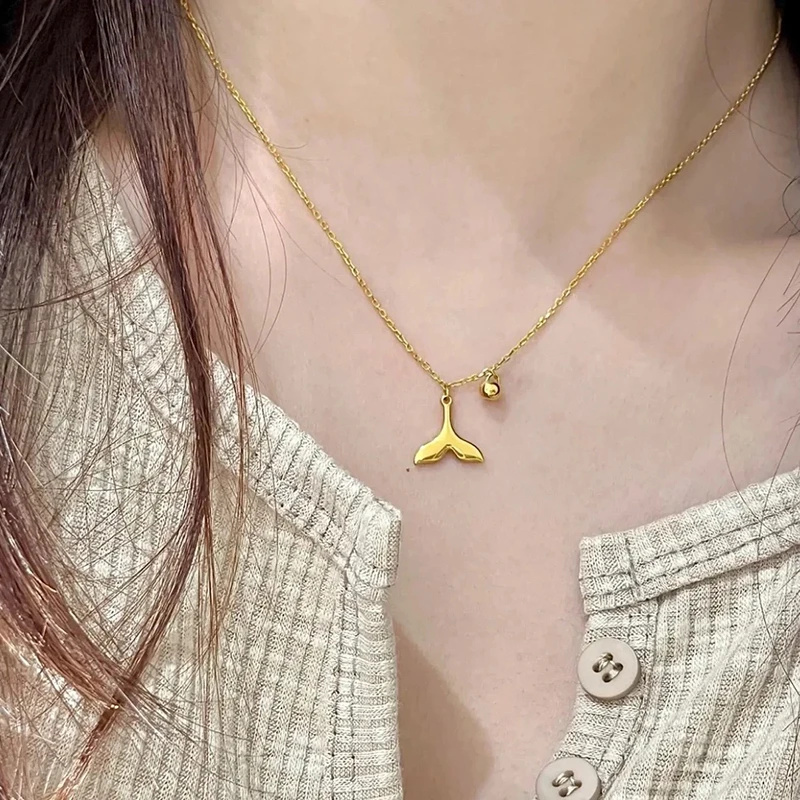 钛钢项链 余生有你美人鱼尾巴项链女镀18K金百搭网红锁骨链不掉色