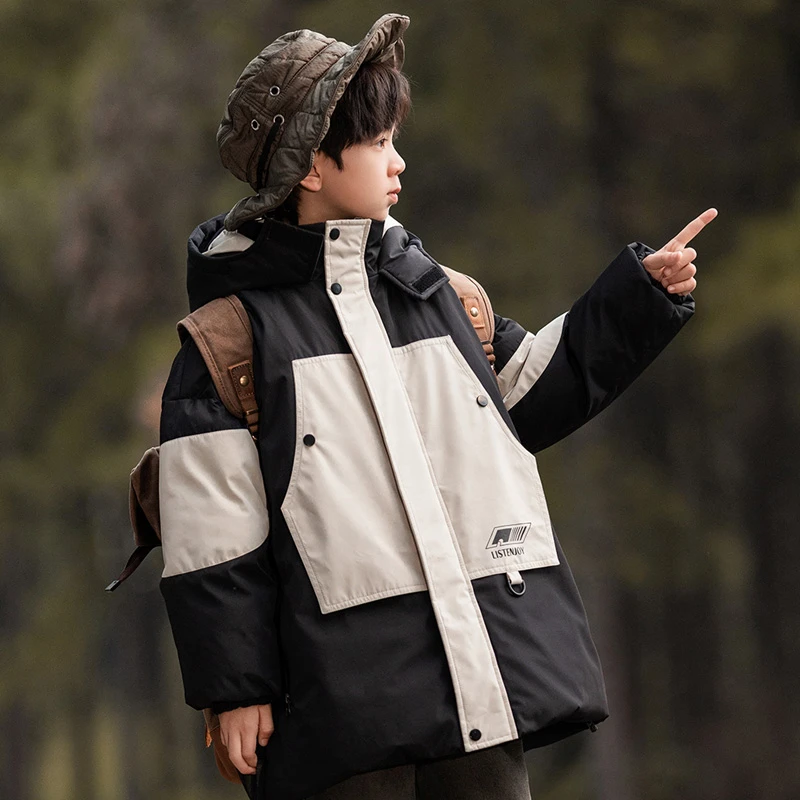 中大童羽绒服男童新款儿童中长款加厚90白鸭绒冬季派克服外套潮