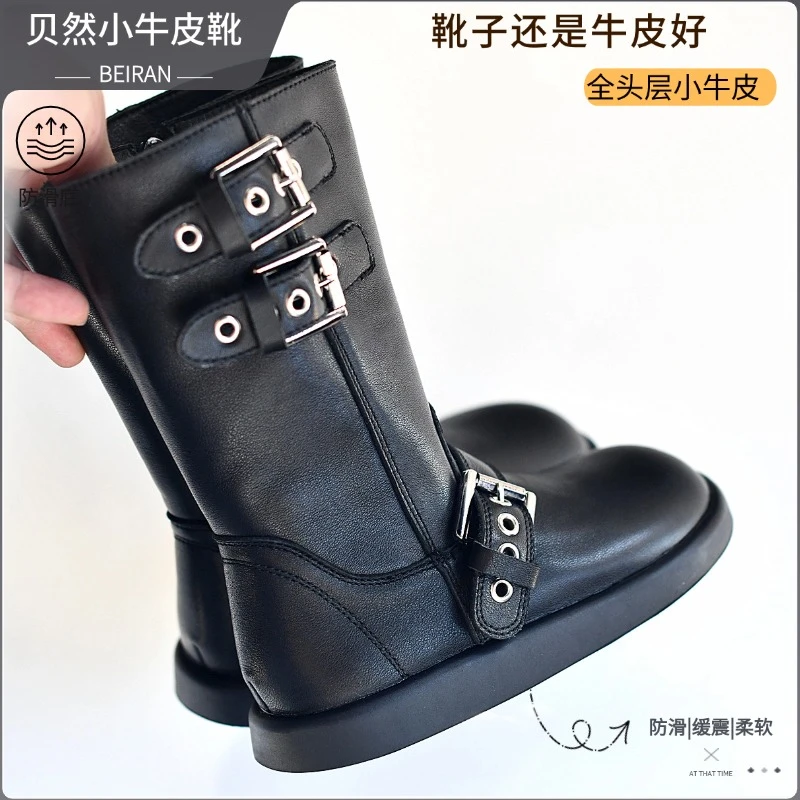 儿童靴女童真皮高筒靴马丁靴单靴棉靴烟筒靴秋冬保暖皮靴公主爆款