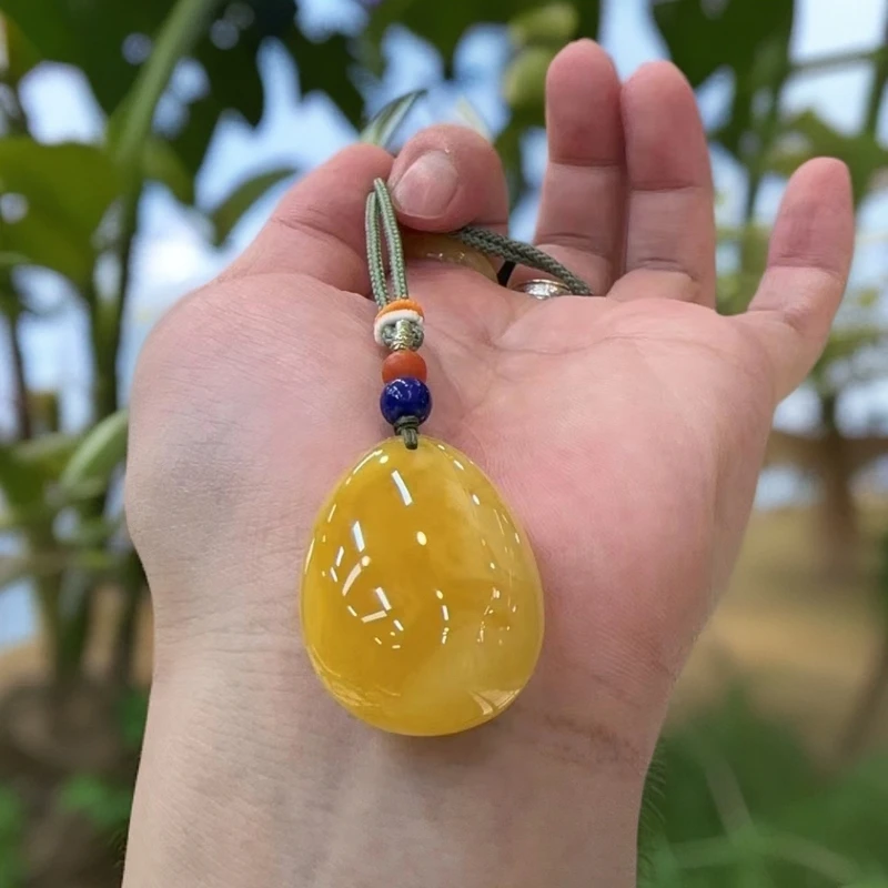 琥珀蜜蜡花蜡水滴毛衣链挂件锁骨链吊坠