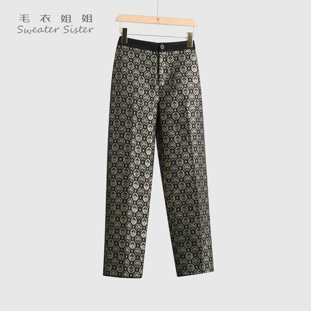 经典百搭织锦印花气质休闲裤女551-027