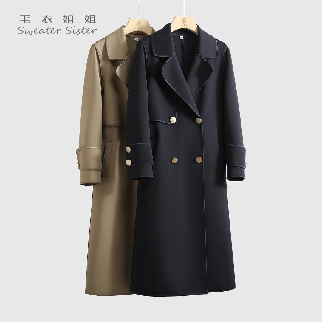 毛衣姐姐新款英伦风时尚中长款双排扣风衣外套女548-8829