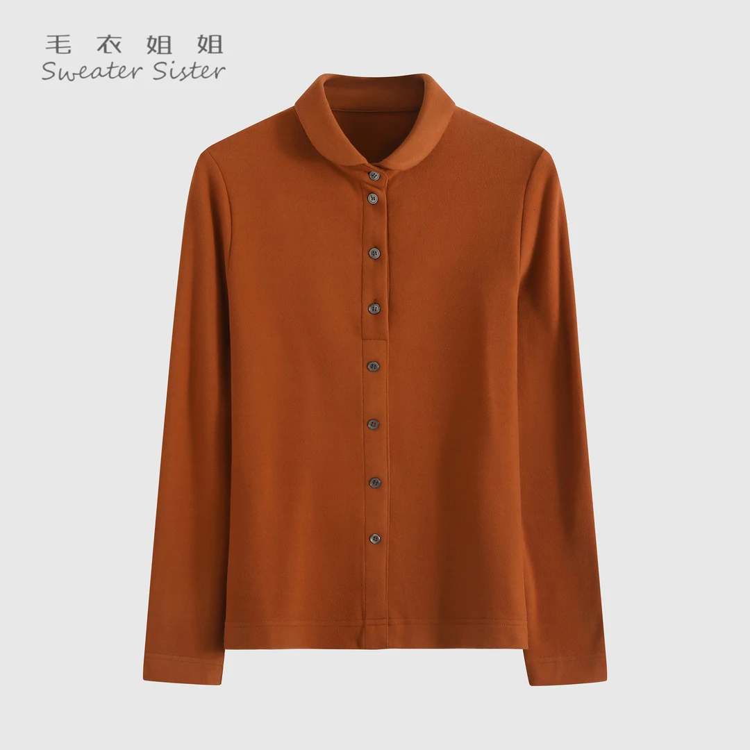 毛衣姐姐】半开领通勤百搭单排扣套头长袖衬衫女509-111