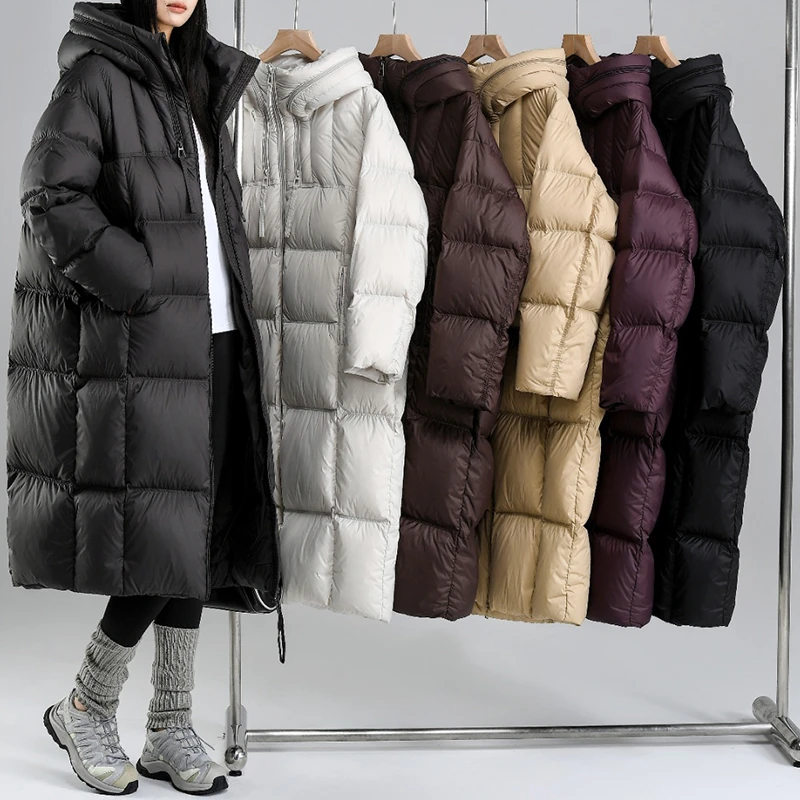 冬季连帽长款过膝保暖气质羽绒服女425-010