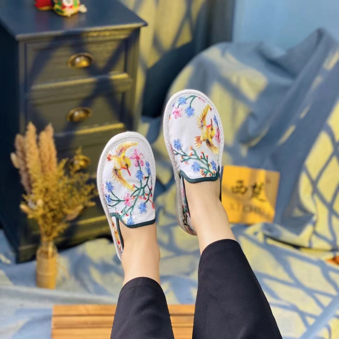 西楚【黄鹂】中国风透气养脚刺绣纯手工千层底布鞋民族风女鞋绣花