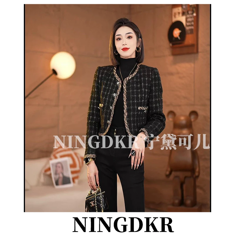 优E051026小香风编织粗花呢外套复古名媛气质显瘦短外套女