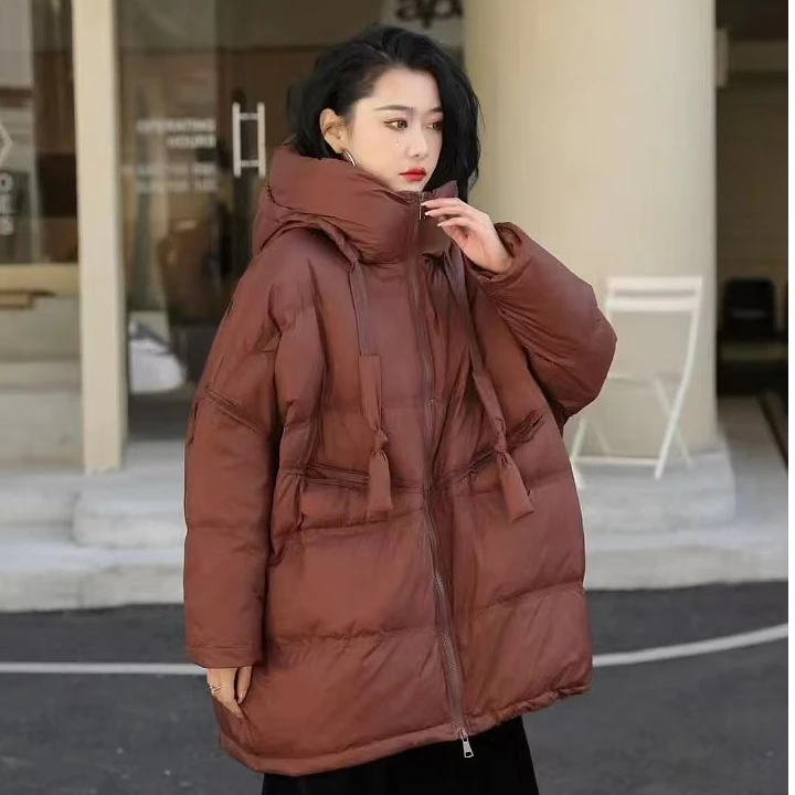 冬季新款时尚宽松慵懒风中长款鸭绒羽绒服2370