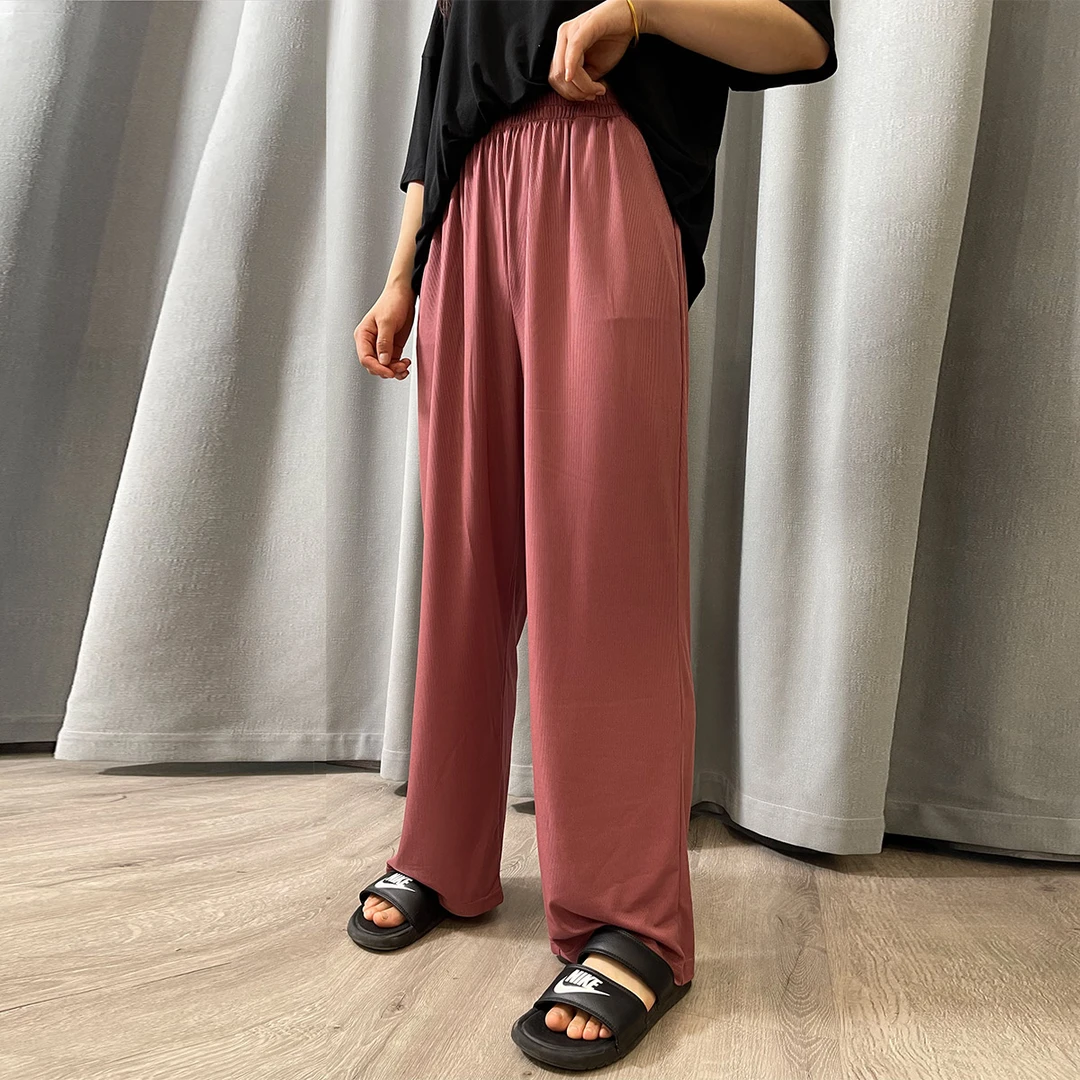 大码显瘦女装冰丝阔腿裤休闲胖MM220斤高腰宽松薄款垂感拖地裤