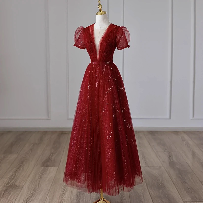 直播链接断码特价敬酒服新娘酒红色V领订婚结婚回门礼服中长款