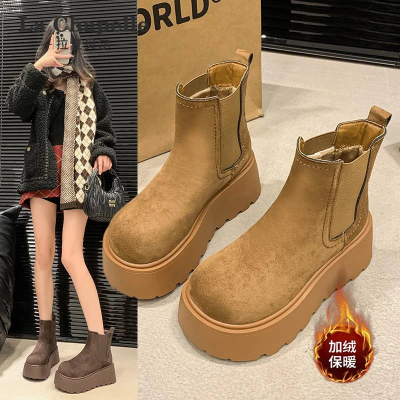 拉夏贝尔厚底雪地靴女款2025新款冬季保暖棉鞋网红爆款加绒马丁靴