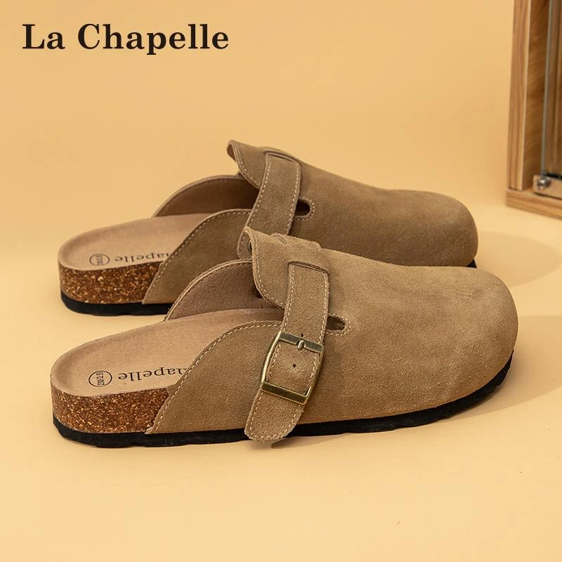 拉夏贝尔半拖鞋女款冬季女勃肯鞋厚底尔新款春夏时尚平底休闲复古