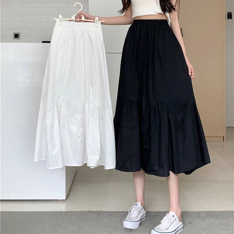 白色半身裙女夏季高腰a字长裙子半裙中长款伞裙小个子2024新款夏