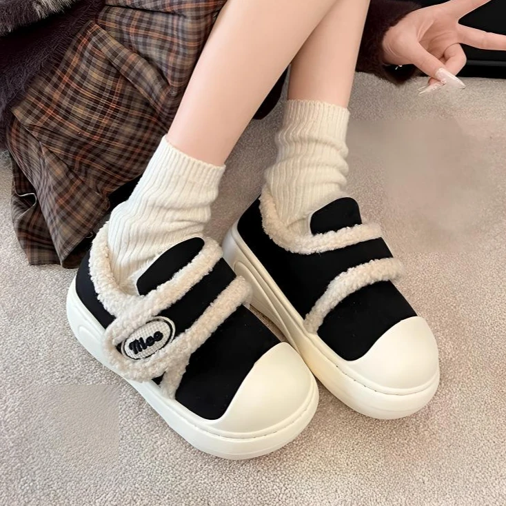 格雷系外穿棉鞋女款冬季保暖加绒防滑EVA厚底网红魔术贴休闲百搭