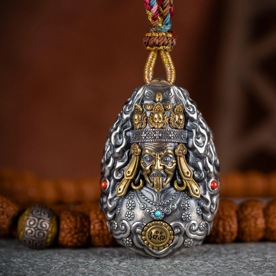 吊坠925银 扎基拉姆挂件男女款纯手工复古银国潮财富护佑挂坠藏传