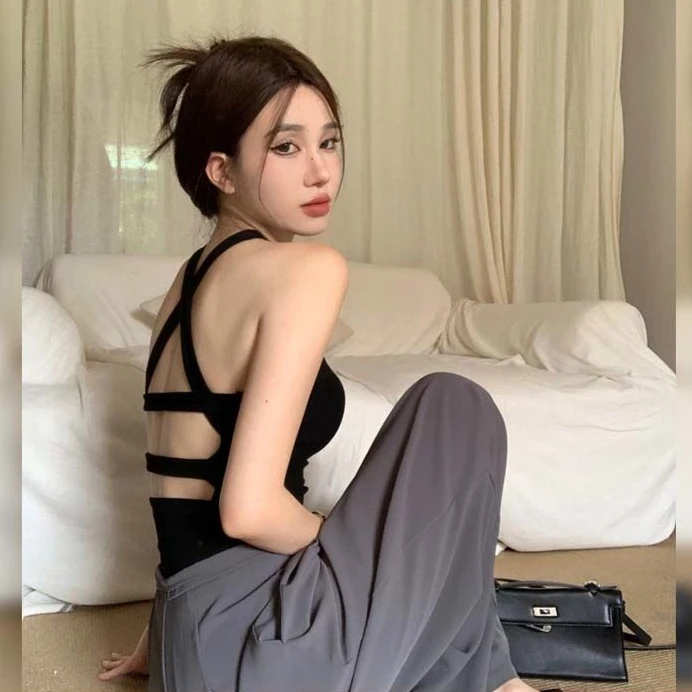 甜辣美背吊带小背心女夏季外穿辣妹带胸垫性感别致独特高级感上衣