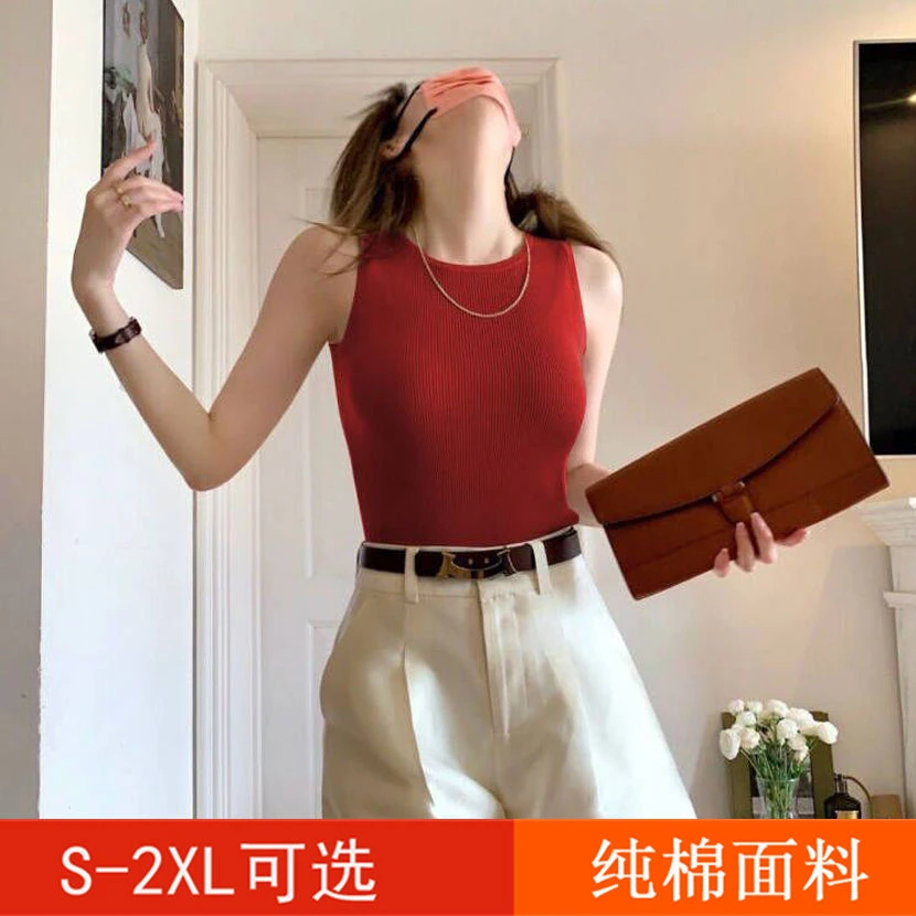 红色港风打底内搭吊带背心女夏季新款修身显瘦高级感无袖T恤上衣