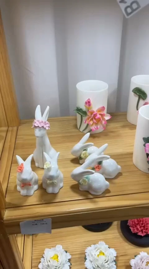 【闪购商品】陶瓷手捏花-T兔子6只