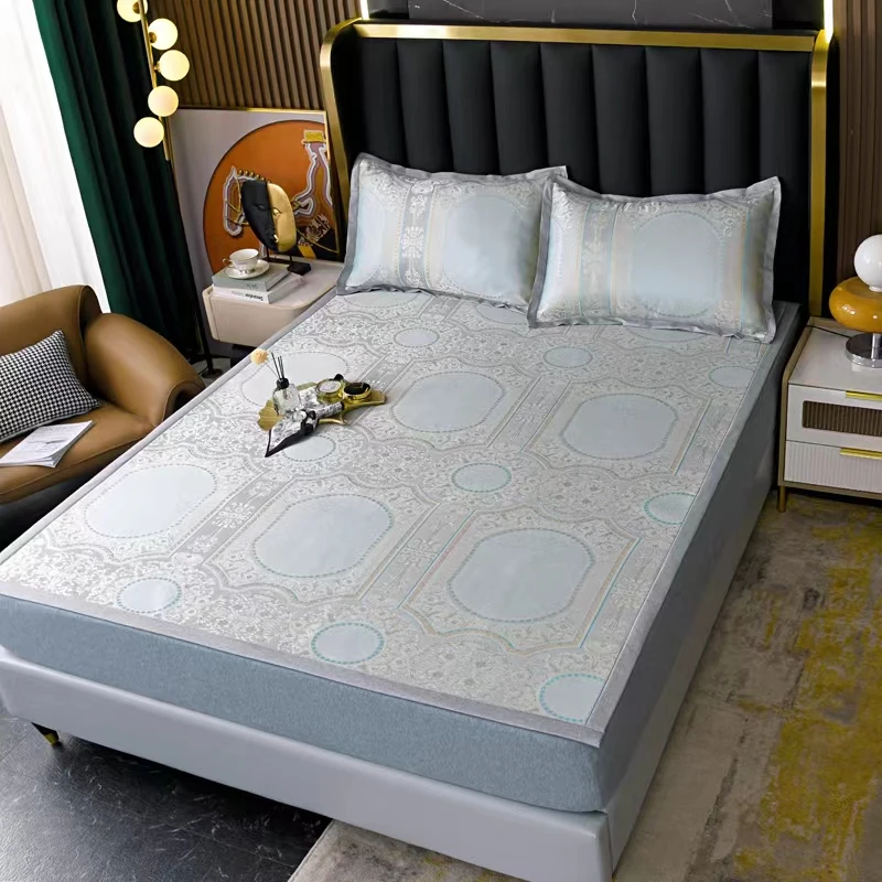 夏天新款 凉感再生 色织提花 定制款轻奢冰丝软凉席三件套