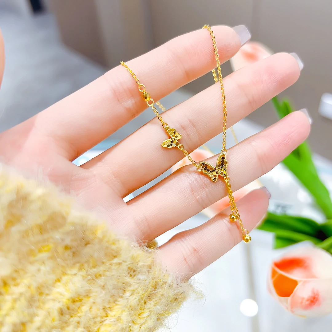 精品5G足金布灵布灵蝴蝶流苏项链00698