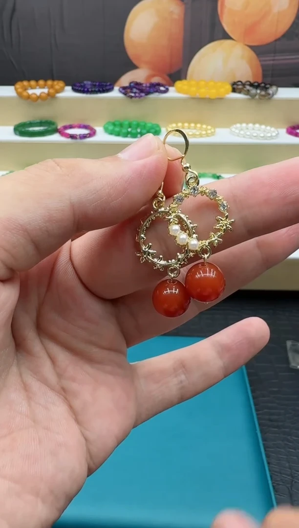 【闪购商品】南红玛瑙耳饰14K金镶嵌116