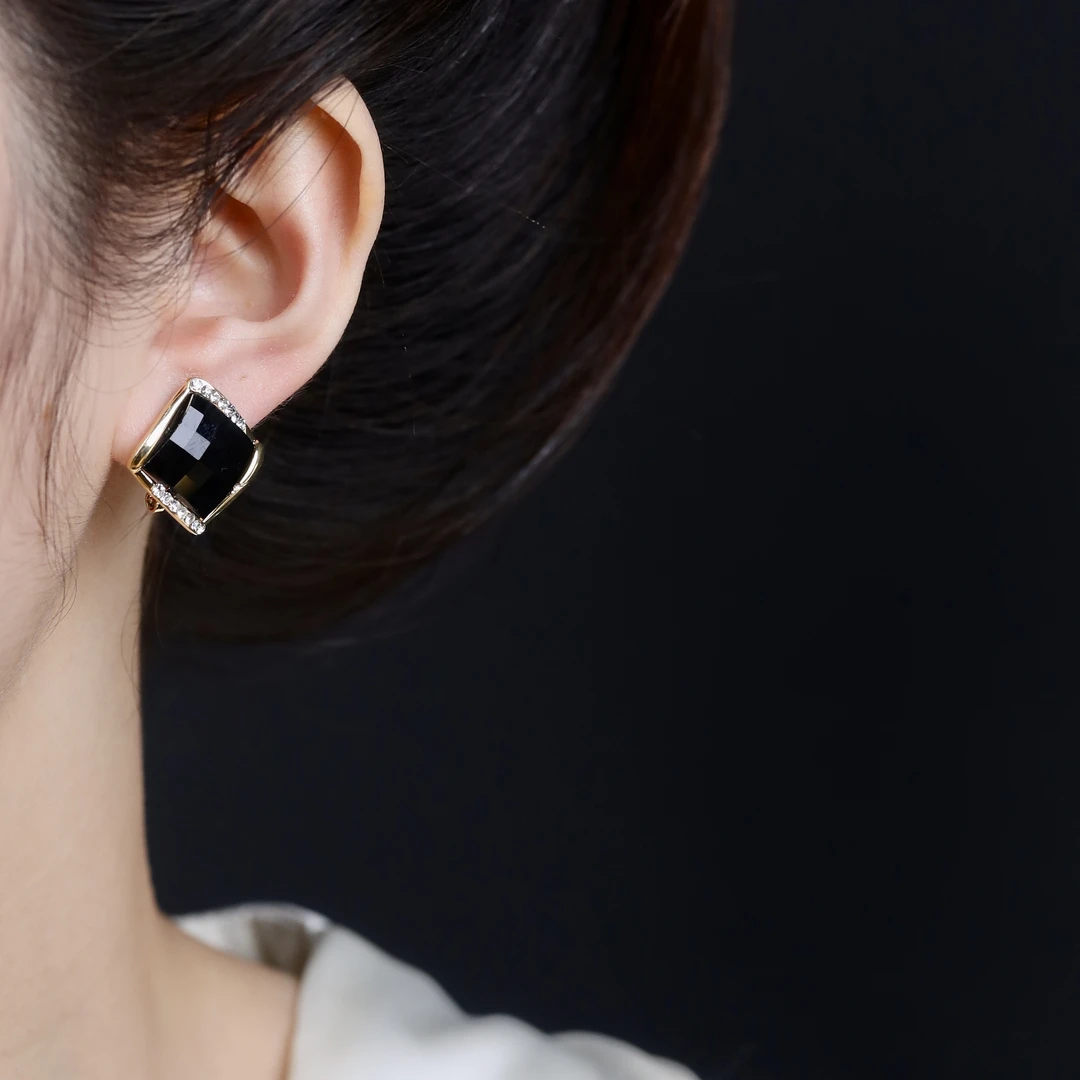 铜合金耳饰 925银针018时速百搭气质款黑色反光小众气质款耳饰