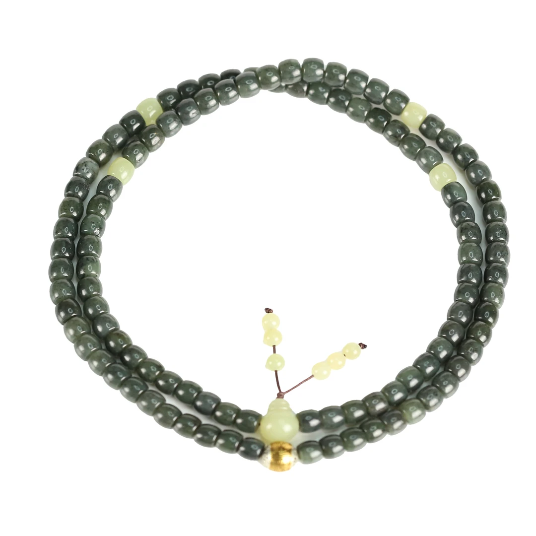 预售新疆和田玉墨绿青花108珠RB242346尺寸约7*8mm