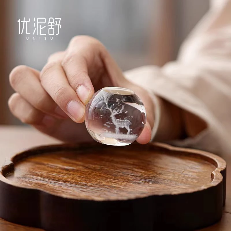 玻璃高档水晶小鹿盖置家用茶道配件摆件
