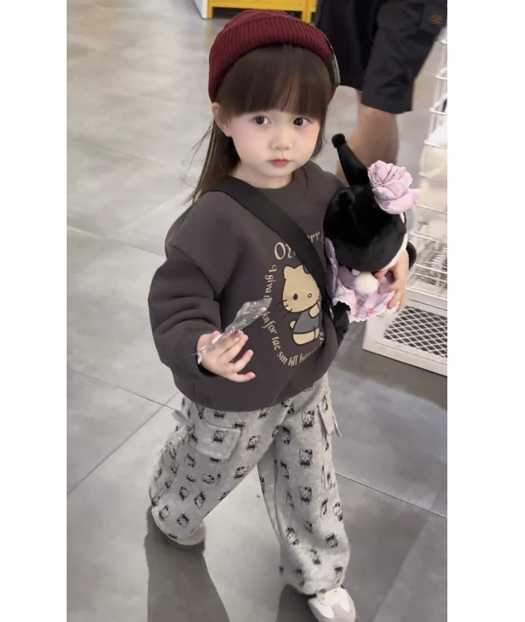 儿童秋冬加绒套装新款卡通卫衣男女宝宝百搭休闲裤子两件套