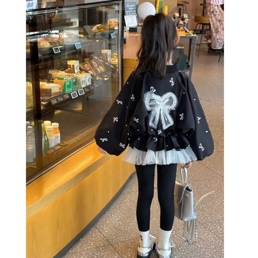 女童秋季新款外套2024新款女孩洋气开衫休闲甜美蝴蝶上衣