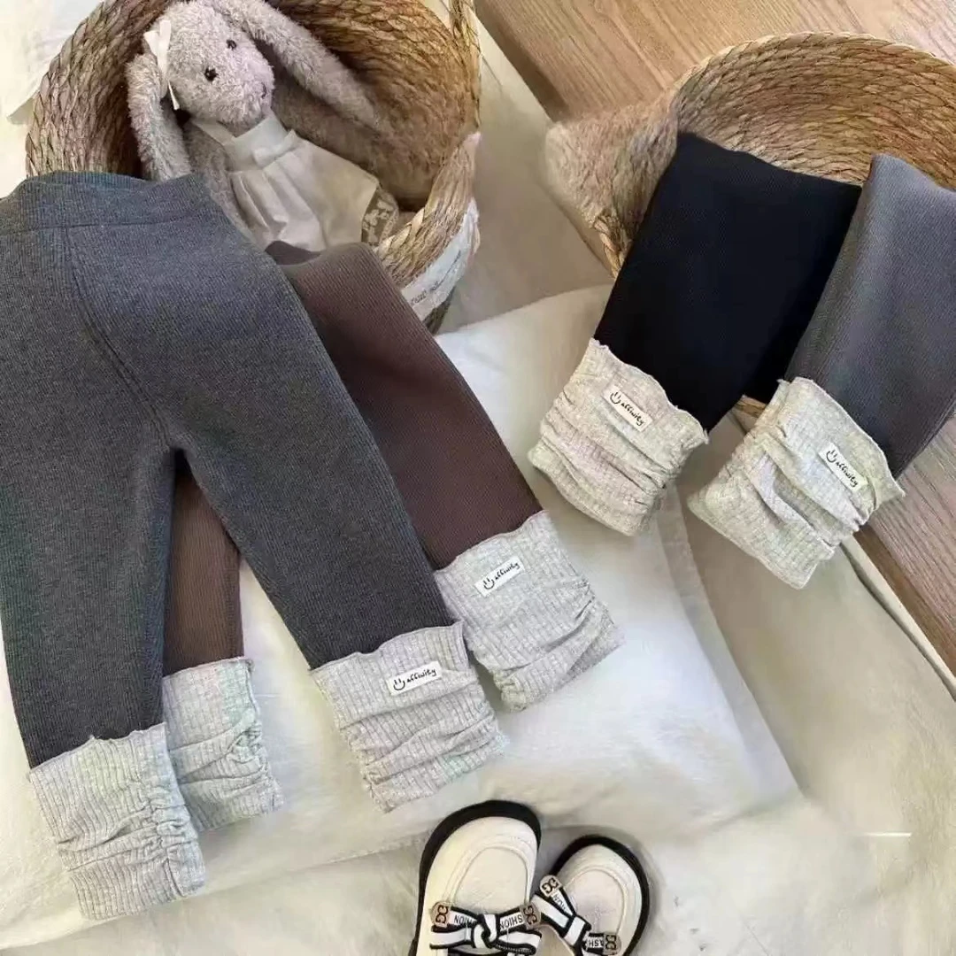 女童冬季新款加绒打底裤洋气拼接女宝宝一体绒保暖休闲裤子