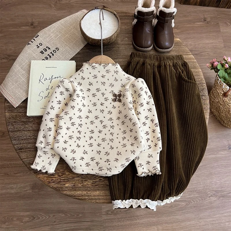 童加绒打底衫套装冬季儿童上衣秋冬卫衣高领女宝宝冬装保暖内搭