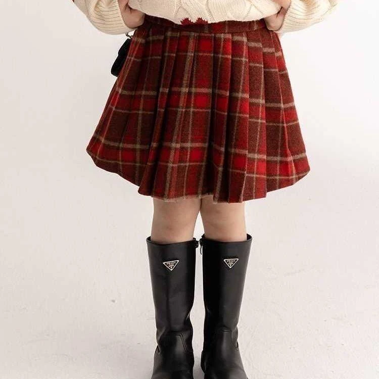 女童秋冬新款半身裙毛呢格子韩版百搭女宝宝学院风冬季短裙子