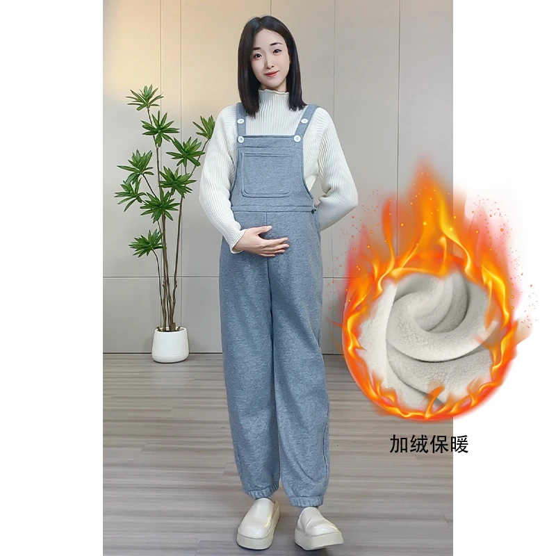 孕伊尚孕妇休闲背带裤秋冬款2024冬季加绒加厚保暖宽松大码运动裤