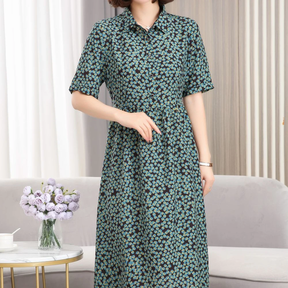 三叶碎花时尚高端连衣裙优雅气质休闲百搭裙子宽松女装洋气连衣裙