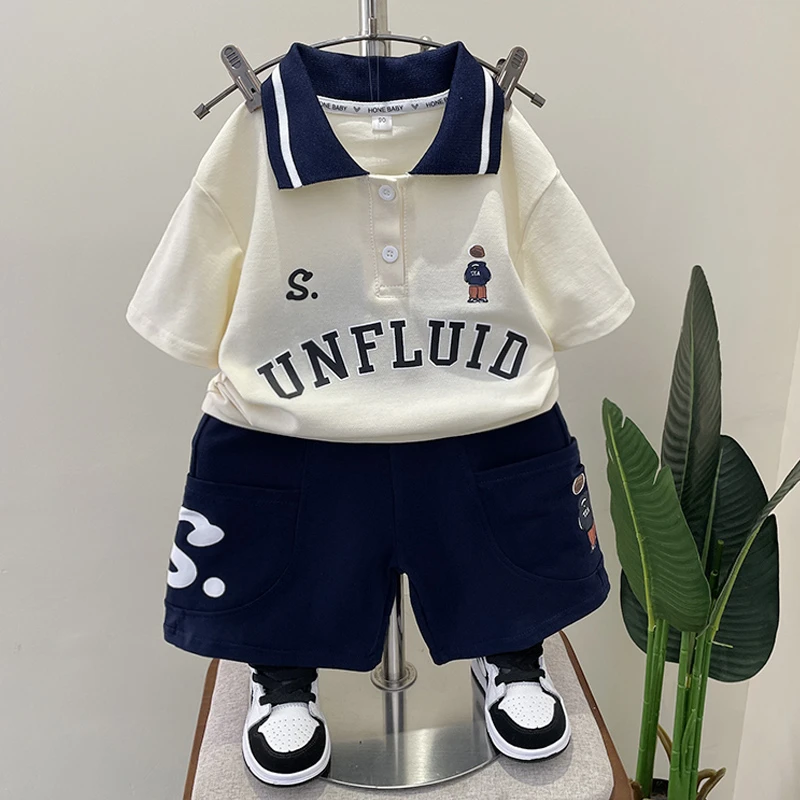 儿童套装夏季男童洋气夏装时尚休闲夏款男宝翻领小童帅气韩版半袖