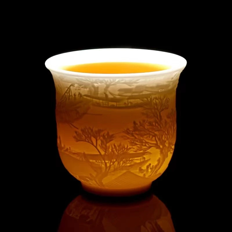 高端羊脂白泥手工雕刻主人杯flk