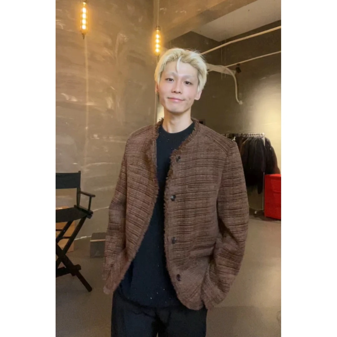 JH2024情侣款复古毛边工艺宽松小香风夹克外套