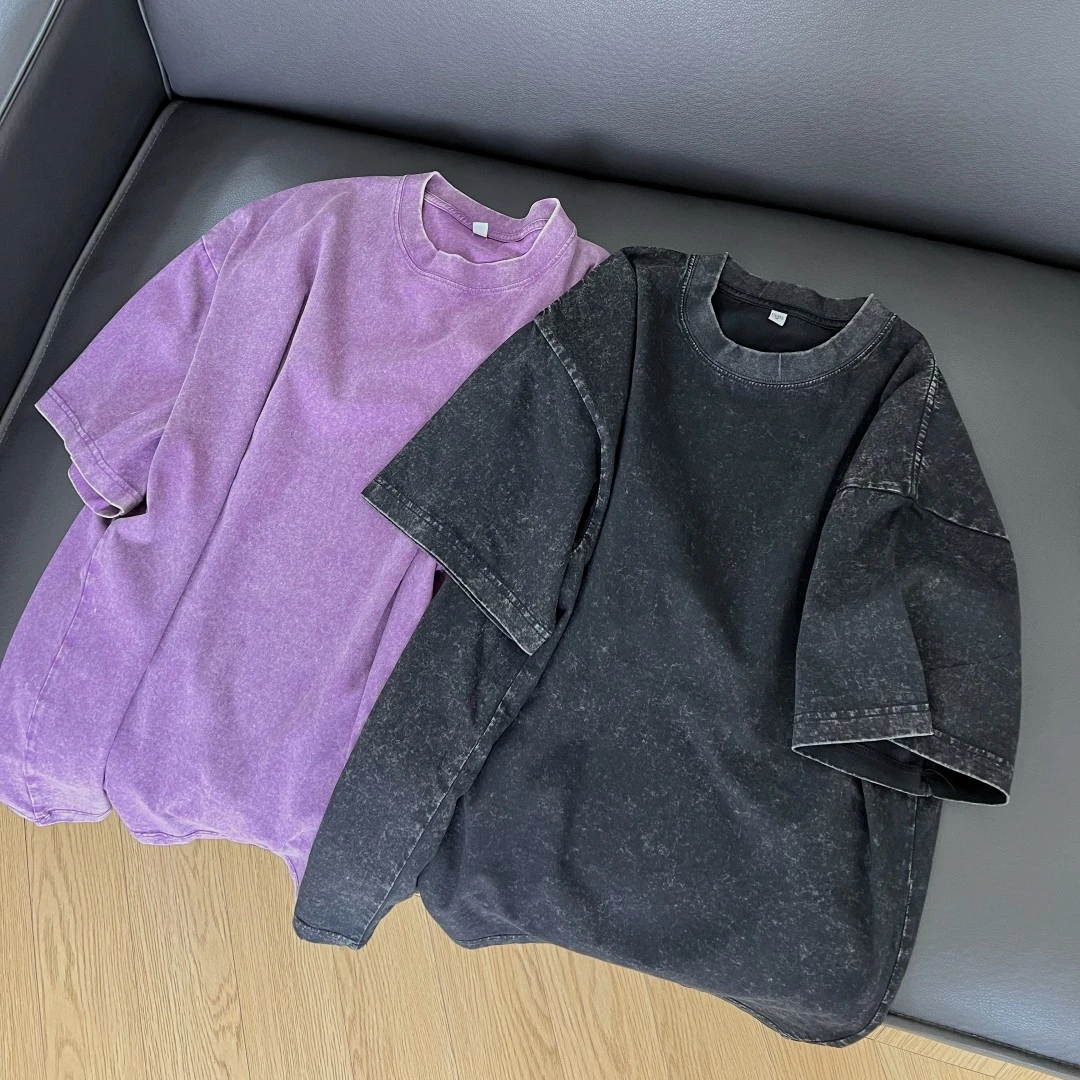 JH夏季情侣款圆领复古不均匀扎染短袖T恤