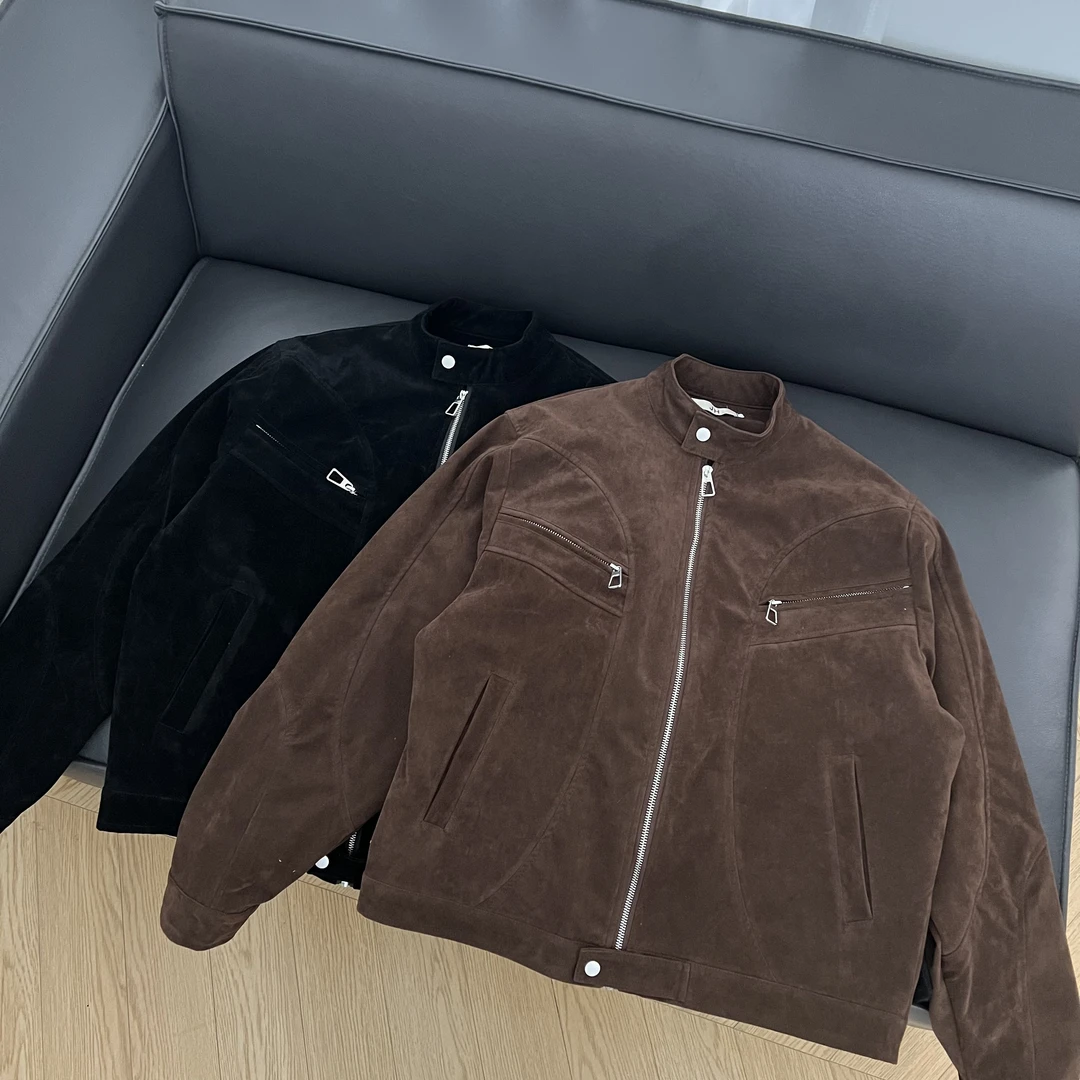 JH情侣款哈灵顿反绒皮夹克外套