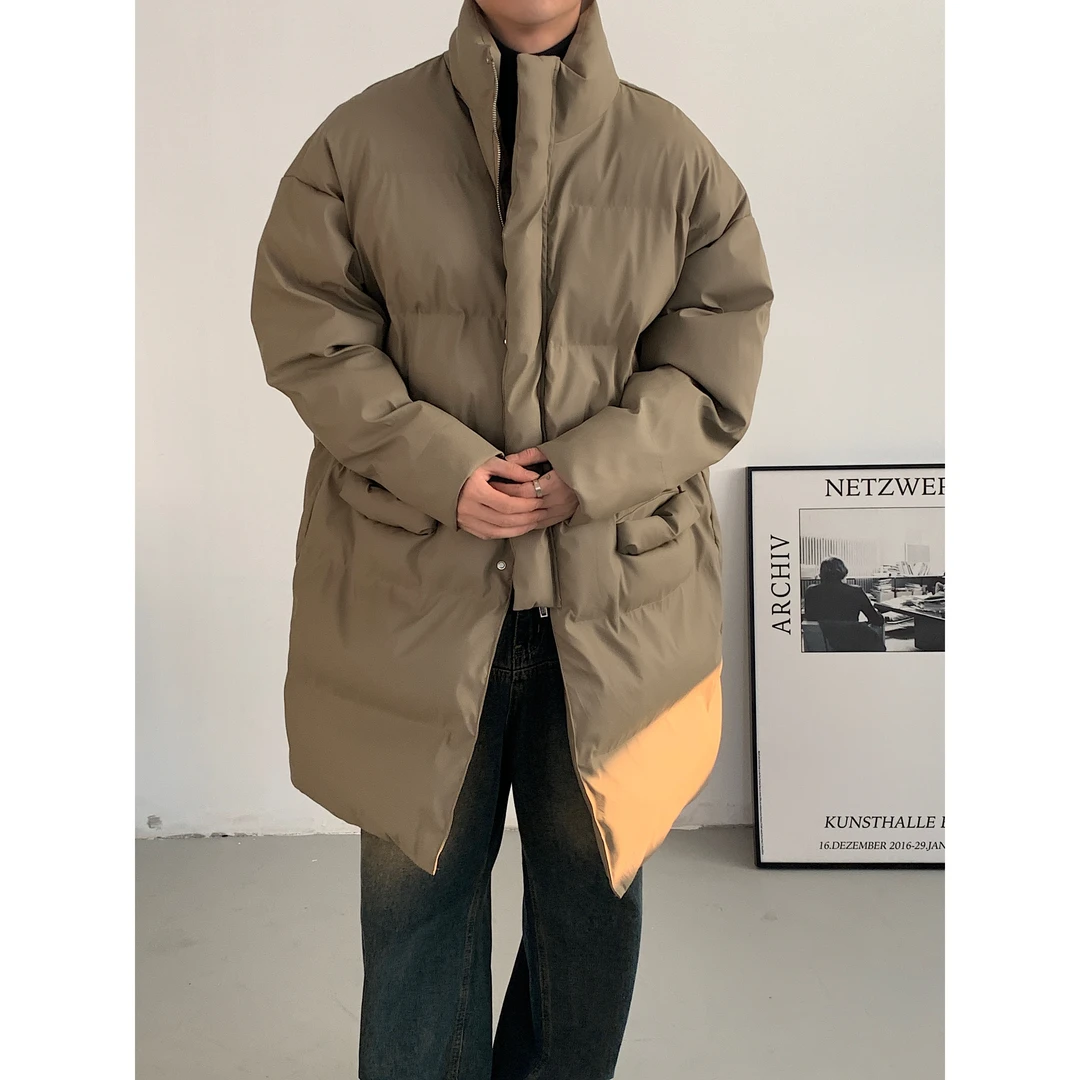 JH冬季中长款PU皮纯色情侣棉衣