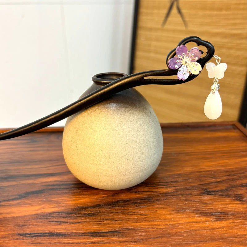 黑檀木发簪18cm【双面款】紫光檀木发簪古风仙气百搭簪子简约日常