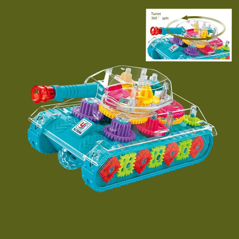万向透明齿轮坦克电动儿童益智仿真模型灯光音乐玩具生日六一礼物