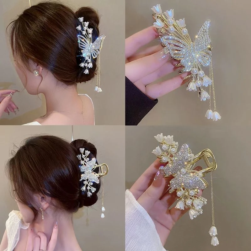 合金发饰流苏发夹女高级感国风抓夹盘发超仙鲨鱼夹轻奢发饰ins